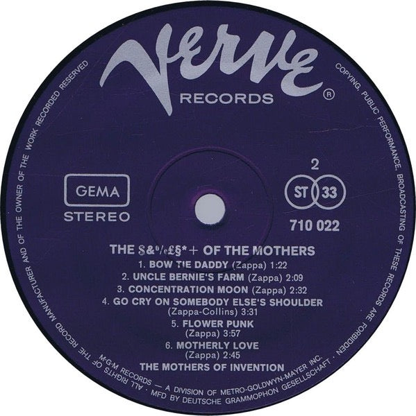 Image of Label Cover of 2714180C: LP - THE MOTHERS OF INVENTION, The **** Of The Mothers (Verve Records; 710 022, Germany 1969, Laminated Gatefold Sleeve)   VG+/VG+