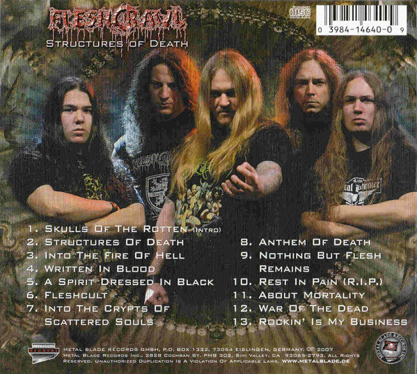 Image of Back Cover of 2754061S: CD - FLESHCRAWL, Structures Of Death (Metal Blade Records; 3984-14640-0, Germany 2007, Booklet)   VG+/VG+