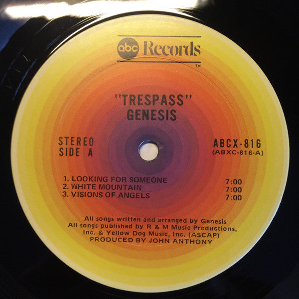 Image of Label Cover of 2724284E: LP - GENESIS, Trespass (ABC Orange Concentric Rings; ABCX-816, US 1974 Reissue, Gatefold, Terre Haute Pressing)   VG+/VG+