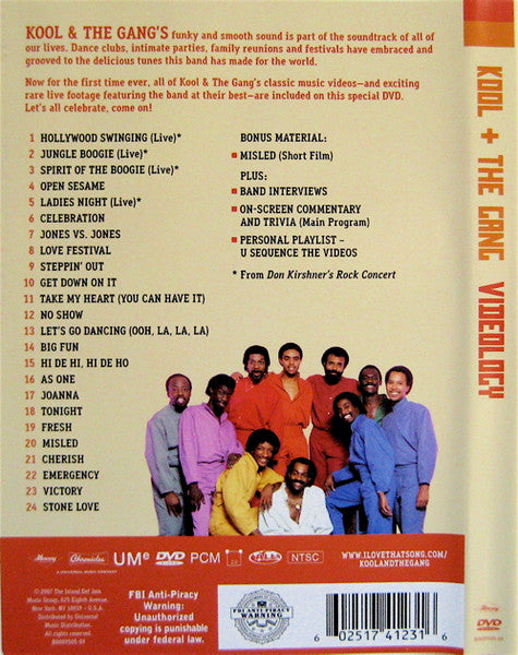 Image of Back Cover of 2634131E: DVD - KOOL & THE GANG, Videology (Mercury; B0009505-09, US 2007)   EX/EX