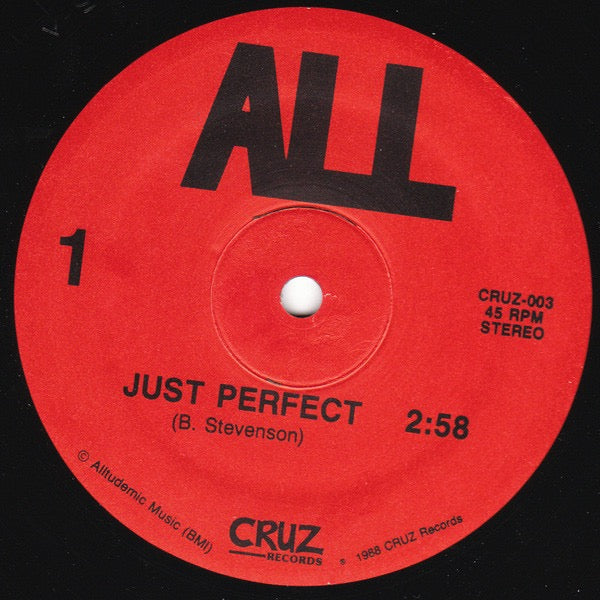 Image of Label Cover of 2714312C: 12" - ALL, Just Perfect / Wishing Well (CRUZ Records; CRUZ-003, US 1988) Light Marks only, Light spine wear  VG/VG