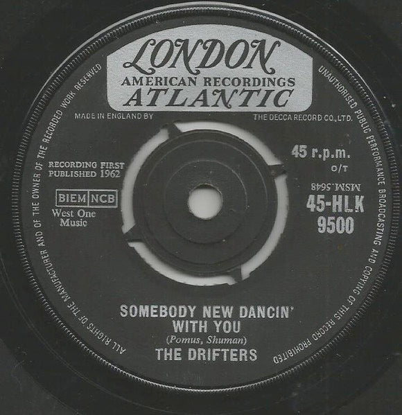 Image of Back Cover of 2714361C: 7" - THE DRIFTERS, Room Full Of Tears / Somebody New Dancin' With You (London Records; HLK 9500, UK 1962, Company Sleeve) Heat damage at edges of record. Centre intact. Sleeve stained and discoloured, with stamp and writing  G+/VG