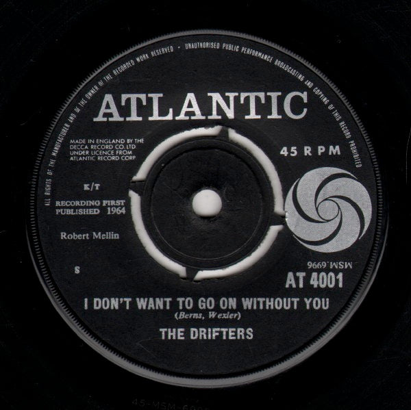 Image of Back Cover of 2714363C: 7" - THE DRIFTERS, Under The Boardwalk / I Don't Want To Go On Without You (Atlantic; AT 4001, UK 1964) Centre intact  /VG+