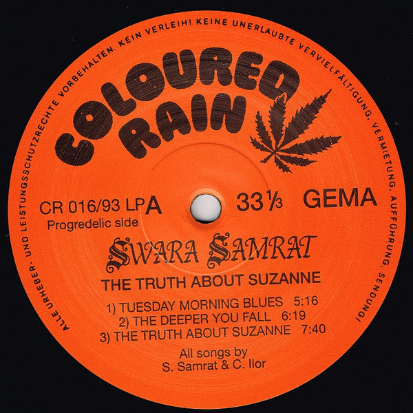 Image of Label Cover of 2724214E: LP - SWARA SAMRAT, The Truth About Suzanne (Coloured Rain; CR 016/93, Germany 1995, Limited edition of 450 copies)   VG/VG+