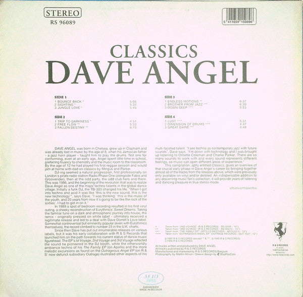 Image of Back Cover of 2xLP - VG/G+ - DAVE ANGEL, Classics (R & S Records; RS 96089, Belgium 1996), A fair few noticeable marks but only light hairlines, plays more like VG,  - 2226376E