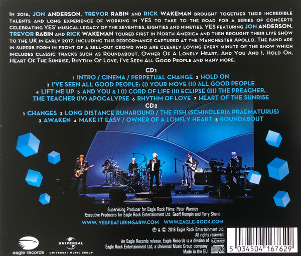 Image of Back Cover of 2834009E: CD - YES FEATURING JON ANDERSON   TREVOR RABIN   RICK WAKEMAN, 50th Anniversary Live At The Apollo (Eagle Records; EDGCD676, Europe 2018, Jewel Case)   VG+/VG+