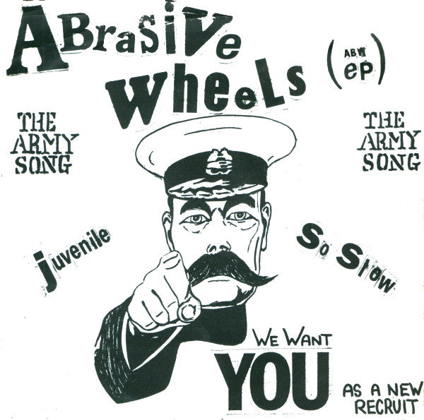 Image of Front Cover of 3924218E: 7" - ABRASIVE WHEELS, The Army Song (ABW EP) (Abrasive Records; ABW 1, UK 1981, Picture Sleeve) Sleeve Torn And Stained  F/VG