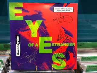 Image of Front Cover of 2814160C: 12" - QUEENSR CHE, Eyes Of A Stranger (EMI USA; 12 MTG 65, UK 1989, Gatefold, Black Inner, Signed By 5 On Front Of Sleeve) Light marks from inner, one mark though that sounds briefly between tracks on B side. Edge wear, clear signatures.  VG/G+