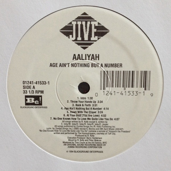 Image of Back Cover of LP - VG/VG - AALIYAH, Age Ain't Nothing But A Number (Jive; 01241-41533-1, US 1994, Stickered Plastic Sleeve), Light marks only. Still in stickered shrink.,  - 3716435C