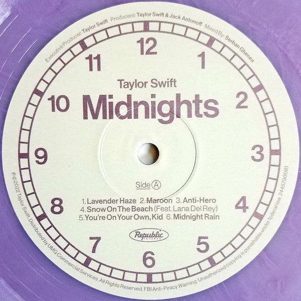 Image of Label Cover of LP - EX/EX - TAYLOR SWIFT, Midnights (Republic Records; 2445790081, US 2022, Gatefold, Booklet & Inner, Lavender Marbled Vinyl), Stickered Sleeve,  - 2426150E
