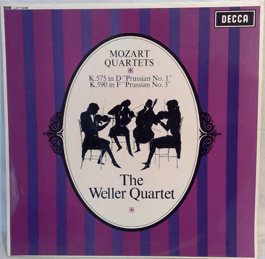 Image of Front Cover of 2824282E: LP - MOZART, THE WELLER QUARTET, Quartets K.575 In D "Prussian No.1" / K.590 In F "Prussian No. 3" (Decca ; LXT 6258, UK 1967, Laminated Front Sleeve, Mono) Corner Bumps, Slight Spine Damage, Writing On Rear sleeve  VG/EX