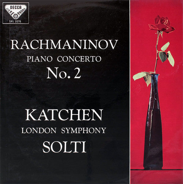 Image of Front Cover of 2824274E: LP - RACHMANINOV, KATCHEN, LONDON SYMPHONY, SOLTI, Piano Concerto No. 2 (Decca ; SXL 2076, UK 1960 Reissue, Laminated Scalloped Flipback Sleeve, Stereo, 60 4 date On Rear sleeve) Very Strong VG, Paint Spatters All Over Front Sleeve  G/VG