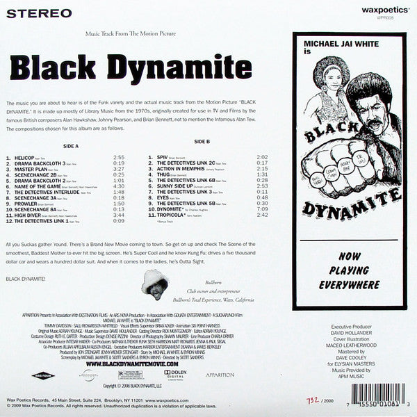 Image of Back Cover of 2844198S: LP - VARIOUS, Black Dynamite (Music Track From The Motion Picture) (Wax Poetics Records; WPR008, US 2009, Limited Edition, Numbered, Stereo, 180 Gram) No.145/2000, Light Ring Wear  VG+/VG+