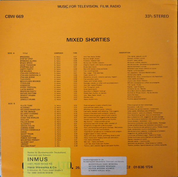 Image of Back Cover of 2844180S: LP - G. HEINZ* - E. ILLIN*, Mixed Shorties (Harmonic; CBW 669, UK 1976) Ring Wear, Small Sticker Residue on Sleeve  VG/VG+