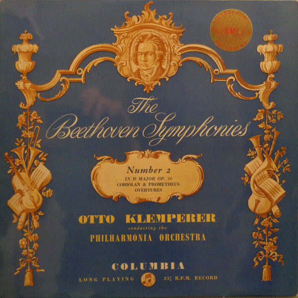 Image of Front Cover of 2824272E: LP - BEETHOVEN - OTTO KLEMPERER CONDUCTING THE PHILHARMONIA ORCHESTRA, Symphony No. 2, Coriolan And Prometheus Overtures (Columbia ; SAX 2331, UK 1960, Promo Sticker On Sleeve, Company Inner, Gold Stereo Sticker On Sleeve, Stereo, First Pressing) Very Strong VG+, Slight Damage To Sleeve Opening  VG+/VG+