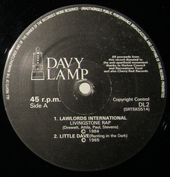 Image of Front Cover of 2844219S: 12" - VARIOUS, Livingstone Rap (Davy Lamp Records; DL2, UK 1985) Light marks and paper scuffs, mottling from storage. Plays with light surface noise.  /VG