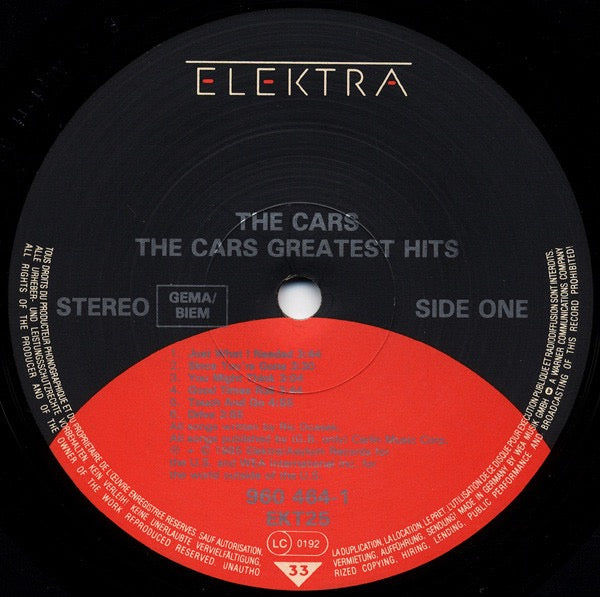 Image of Label Cover of LP - VG/VG+ - THE CARS, The Cars Greatest Hits (Elektra; EKT 25, UK 1985, Inner), ,  - 3916249C