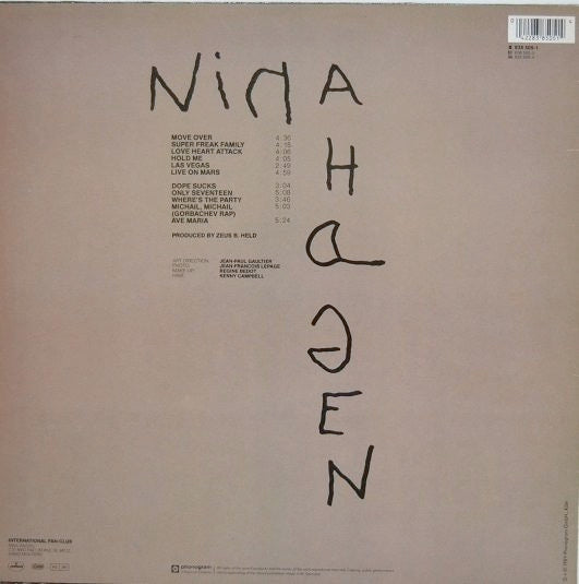 Image of Back Cover of 2914005C: LP - NINA HAGEN, Nina Hagen (Mercury; 838 505-1, Germany 1989, Inner) Light marks, A bit of sticker residue on rear of sleeve  VG/VG