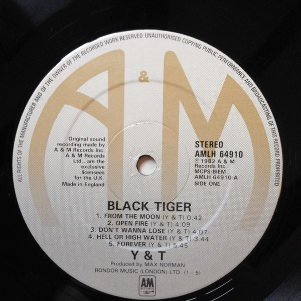 Image of Label Cover of 2914010C: LP - Y&T, Black Tiger (A&M Records; AMLH 64910, UK 1982) A few light marks, A bit of edge wear  VG/VG