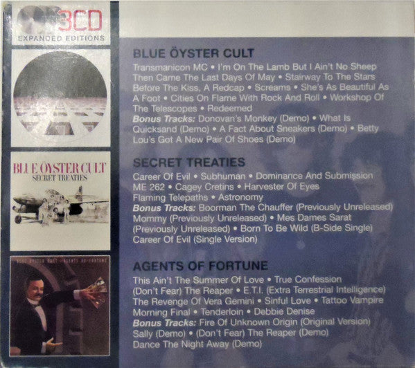 Image of Back Cover of 2854007S: 3xCD - BLUE  YSTER CULT, Blue  yster Cult / Secret Treaties / Agents Of Fortune (Columbia; ,  2002)   VG/VG