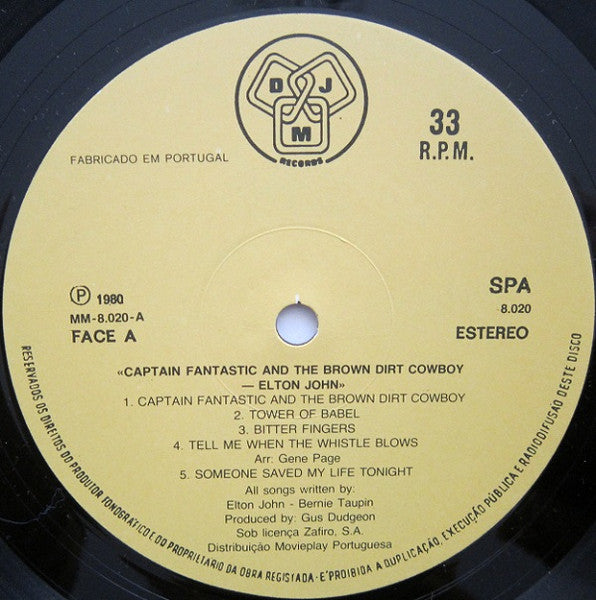 Image of Label Cover of 2824438E: LP - ELTON JOHN, Captain Fantastic And The Brown Dirt Cowboy (DJM Records; MM-8020, Portugal 1980 Reissue, Gatefold)   VG/VG