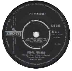 Image of Back Cover of 2914043C: 7" - THE VENTURES, The Swingin' Creeper/ Pedel Pusher (Liberty; LIB 306, UK 1965, Company Sleeve, 4 prong centre) Light marks only. Some writing on company sleeve & small stain on back.  VG/VG