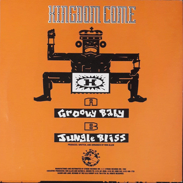 Image of Back Cover of 12" - VG+/VG - KINGDOM COME, Groovy Baby / Jungle Bliss (Strobe Records; ST-009, US 1992, Picture Sleeve), Light marks across both sides and some minor crackle at quieter moments., Fantastic early 90's US Deep House. Mastered & Cut at NSC - Detroit. - 2246037S