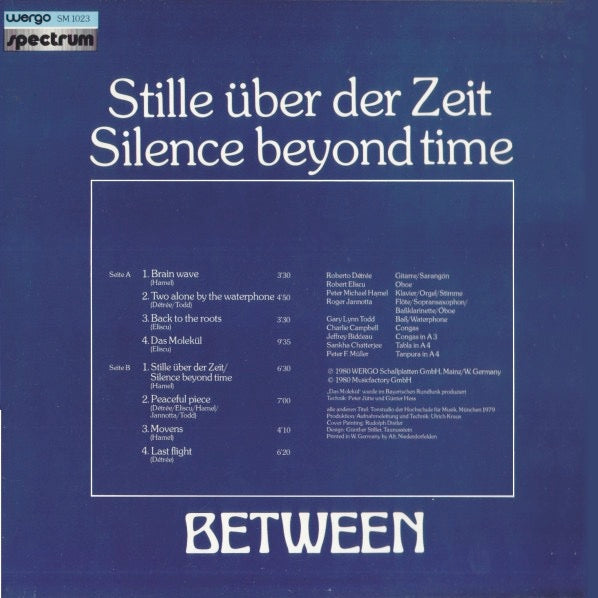 Image of Back Cover of 2914091C: LP - BETWEEN, Stille  ber Der Zeit / Silence Beyond Time (Wergo; SM 1023, Germany 1980) Clean vinyl, sleeve has minimal wear  VG/VG+