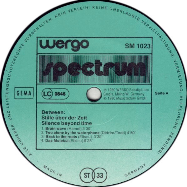 Image of Label Cover of 2914091C: LP - BETWEEN, Stille  ber Der Zeit / Silence Beyond Time (Wergo; SM 1023, Germany 1980) Clean vinyl, sleeve has minimal wear  VG/VG+