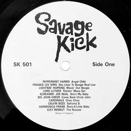 Image of Label Cover of 2914135C: LP - VARIOUS, 'Black' Rock 'N' Roll (Savage Kick; SK501, UK , Unofficial Release) A prominent mark on side one, results in a faint click for half a track, Otherwise VG+  VG+/G+