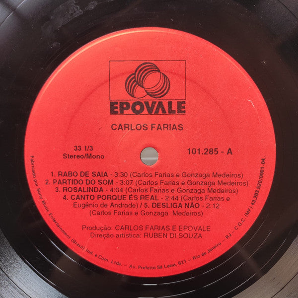 Image of Label Cover of 2944064S: LP - CARLOS FARIAS, Carlos Farias (Epovale; 101.285, Brazil 1993, Insert) Rear of record is signed. Light ringwear, edgewear, minor sticker damage to front of sleeve.   G+/VG+