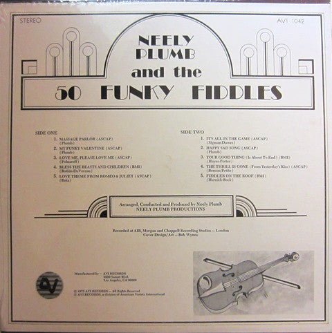 Image of Back Cover of 2924282E: LP - NEELY PLUMB, Neely Plumb And The 50 Funky Fiddles (AVI Records; AVI 1042, US 1975)   VG+/VG