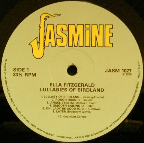 Image of Label Cover of LP - VG/VG+ - ELLA FITZGERALD, Lullabies Of Birdland (Jasmine Records; JASM 1027, UK Reissue), ,  - 4126333E
