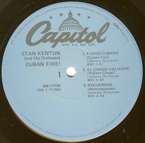 Image of Label Cover of 2914318C: LP - STAN KENTON, Cuban Fire! (Capitol Records; SM-11794, US Reissue, Mono) Sleeve has bumped corners. Light staining and scuffs  VG/VG+