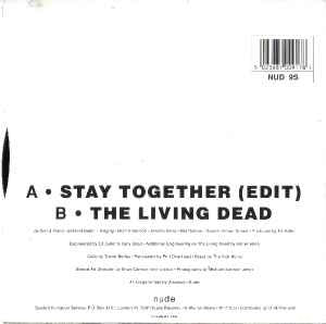 Image of Back Cover of 7" - VG/VG - SUEDE, Stay Together / The Living Dead (Nude Records; NUD 9S, UK 1994, Picture Sleeve), Strong VG,  - 1916445C