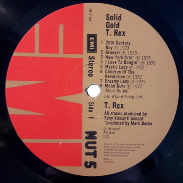 Image of Label Cover of 2914309C: LP - T. REX, Solid Gold (EMI; NUT 5, UK 1979) Strong VG  VG/VG