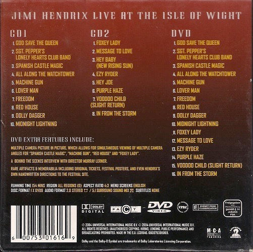 Image of Back Cover of 3xCD - VG+/VG+ - JIMI HENDRIX, Blue Wild Angel: Jimi Hendrix Live At The Isle Of Wight (Experience Hendrix; 0600753016169, Europe 2008, Clamshell Box Set, 3 Inners & Booket), ,  - 3316567C