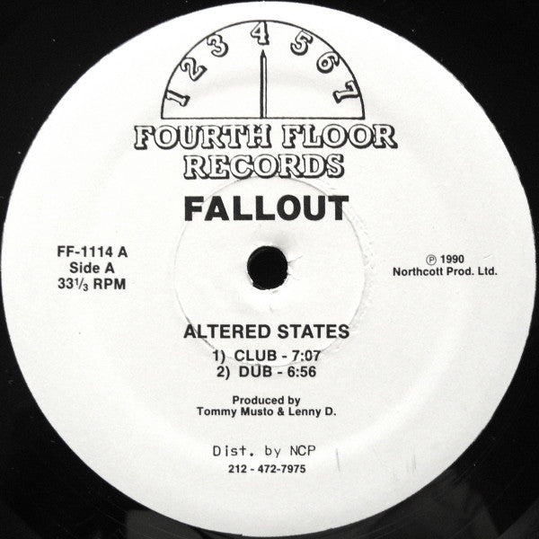 Image of Front Cover of 12" - /VG - FALLOUT, Altered States / The Morning After (1990 Remix) (Fourth Floor Records ; FF-1114, US 1990, Plain Sleeve), Light marks only, plays VG/VG+,  - 2246110S