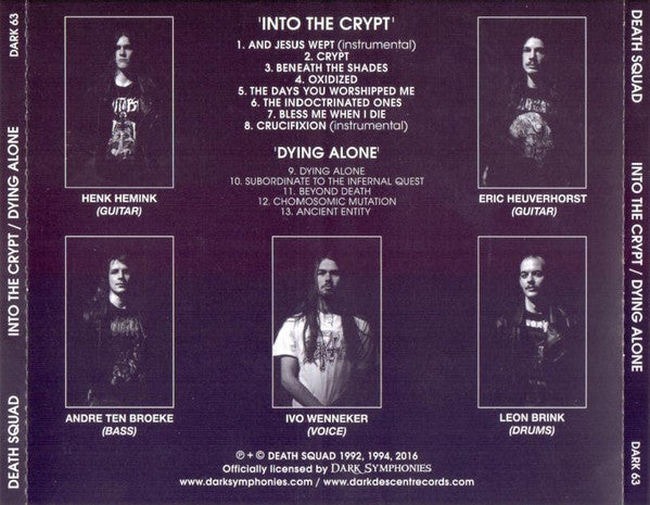 Image of Back Cover of 2954043S: CD - DEATH SQUAD, Into The Crypt / Dying Alone (Dark Symphonies; DARK 63, US 2016)   VG+/VG+