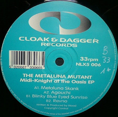 Image of Front Cover of 2914382C: 12" - THE METALUNA MUTANT, Midi-Knight At The Oasis EP (Cloak And Dagger Records; NLX5 006, UK 1995) Light Marks only.  /VG