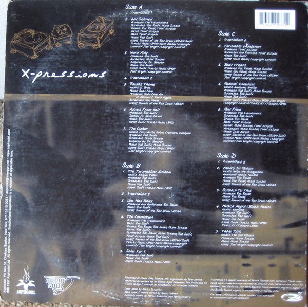 Image of Back Cover of 5124062E: 2xLP - X-ECUTIONERS, X-Pressions (Asphodel; 0977, US 1997, Gatefold) Lightest of marks. Striong VG+. Ringwear on back of sleeve.  VG+/VG+