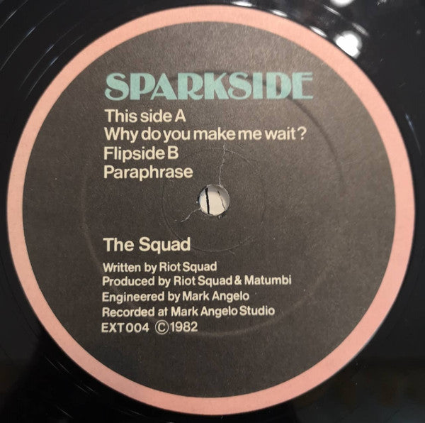 Image of Label Cover of 3024027E: 12" - THE SQUAD, Why Do You Make Me Wait? / Paraphrase (Sparkside; EXT004, UK 1982, Picture Sleeve, Black Vinyl) Surface Marks from Storage. Plays with light background noise.  VG/G+