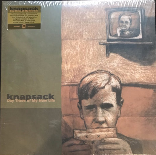 Image of Front Cover of 3014103C: LP - KNAPSACK, Day Three Of My New Life (Spartan Records; SPAR084, US 2023 Reissue, Inner, Limited To 300 On Split Olive Green/Swamp Green Vinyl.)   EX/VG+