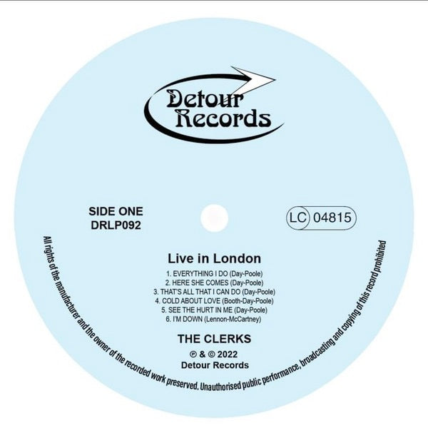 Image of Label Cover of 3014023C: LP - THE CLERKS, Live In London (Detour Records; DRLP092, UK 2022)   VG+/VG