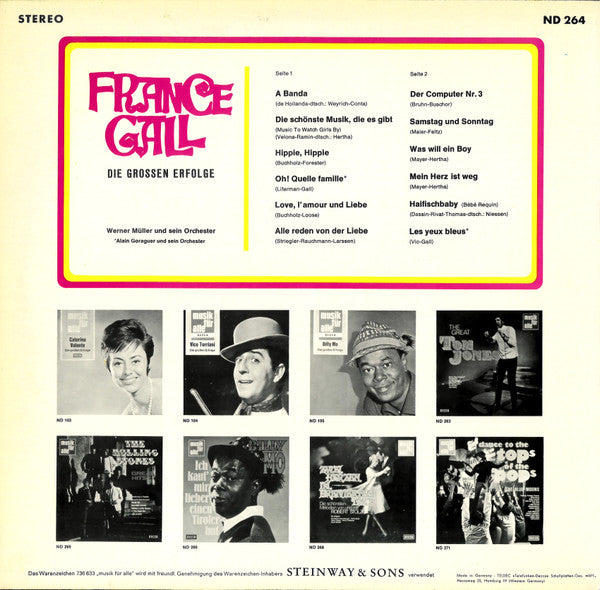 Image of Back Cover of 3024048E: LP - FRANCE GALL, Die Grossen Erfolge (Decca; ND 264, Germany 1969)   VG/VG+