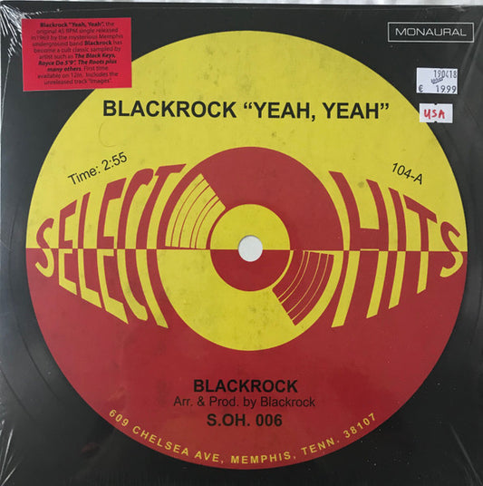 Image of Front Cover of 3024103E: 12" - BLACKROCK, "Yeah, Yeah" (Select-O-Hits; S.O.H. 006, US 2018 Reissue, Picture Sleeve, Limited to 1000 Copies. Record Store Day 2018 exclusive release.) Still In Stickered Shrinkwrap  EX/VG+