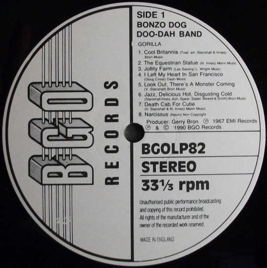 Image of Label Cover of 3014163C: LP - BONZO DOG BAND, Gorilla (BGO Records; BGO LP82, UK 1990 Reissue)   VG/VG+