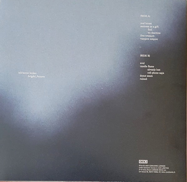 Image of Back Cover of LP - NEW/NEW - ADRIANNE LENKER (FROM BIG THIEF), Bright Future (4AD; 4AD0649LP, Europe 2024, Inner & Insert, Black Vinyl, BIG THIEF), ,  - 1116146C