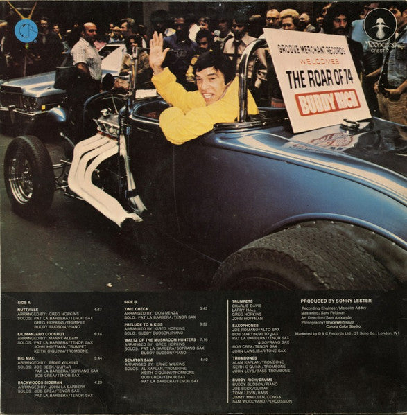 Image of Back Cover of 4724046E: LP - BUDDY RICH, The Roar Of '74 (Mooncrest; CREST 7, UK 1974, Picture Sleeve)   VG/VG