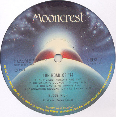 Image of Label Cover of 4724046E: LP - BUDDY RICH, The Roar Of '74 (Mooncrest; CREST 7, UK 1974, Picture Sleeve)   VG/VG